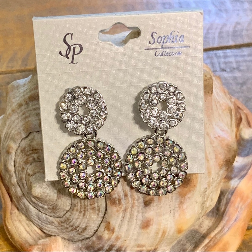 3/$20 Silver Aurora Beaded Stud Dangling Earrings
